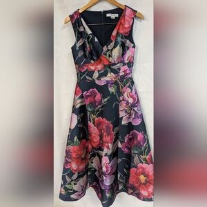Kay Unger Strapless Floral Dress - Black and Pink
